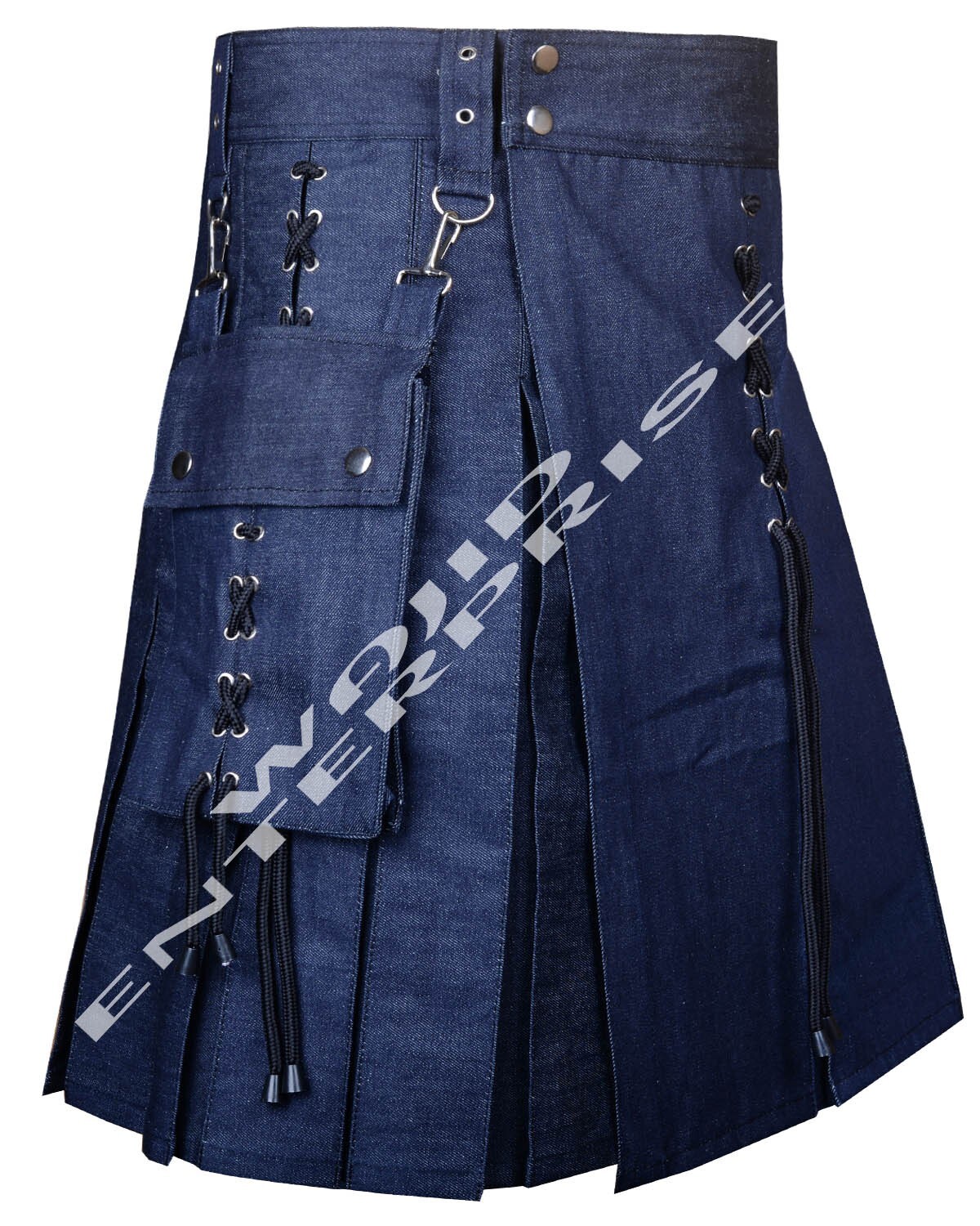 Men’s Utility Blue Denim Kilt – Modern kilt Detachable Pockets Custom Size Kilt