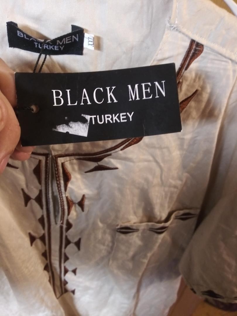 Black Men Turkey Tunic beige Embroidered with brown lines
