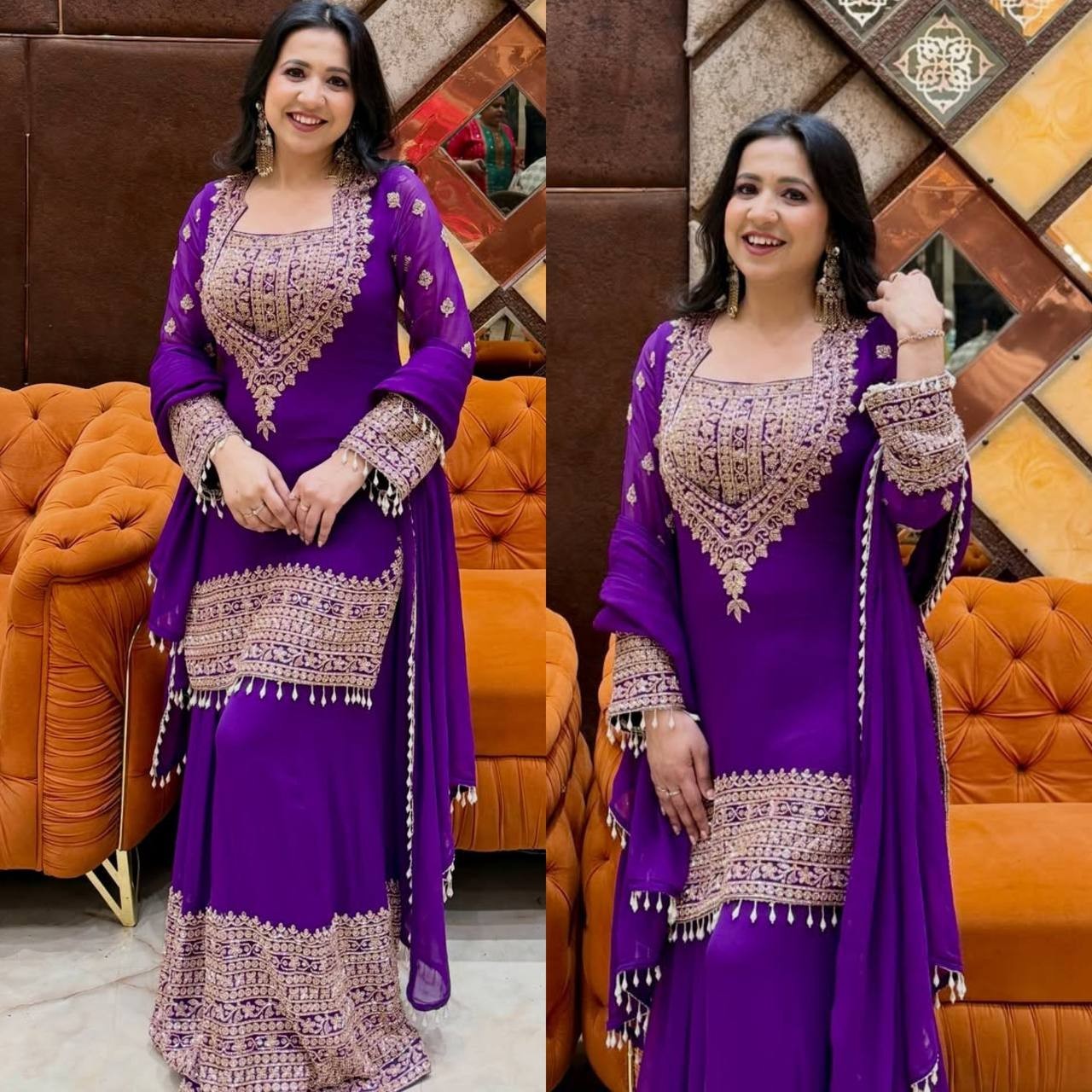 Latest New Heavy Crunchy Silk Kurta Palazzo With Dupatta For Reception