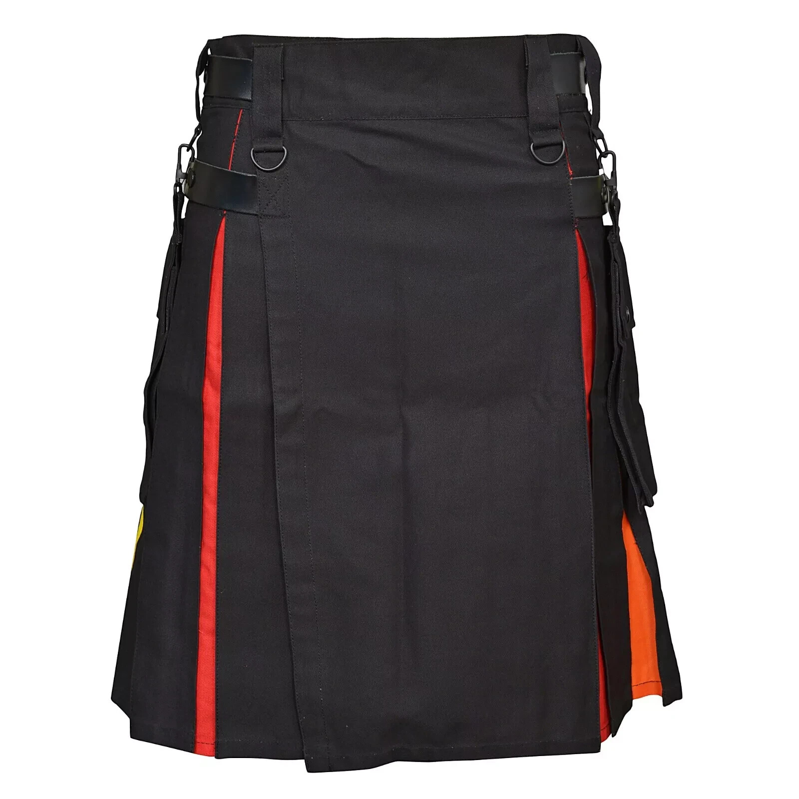 New Men’s Black Hybrid Utility Kilt with Rainbow Pleats and Detachable Pockets