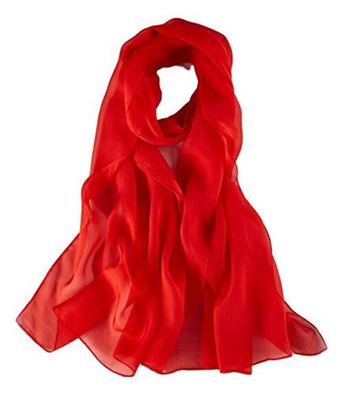 JWSilk Long Silk Chiffon Scarf Solid Color Red 1