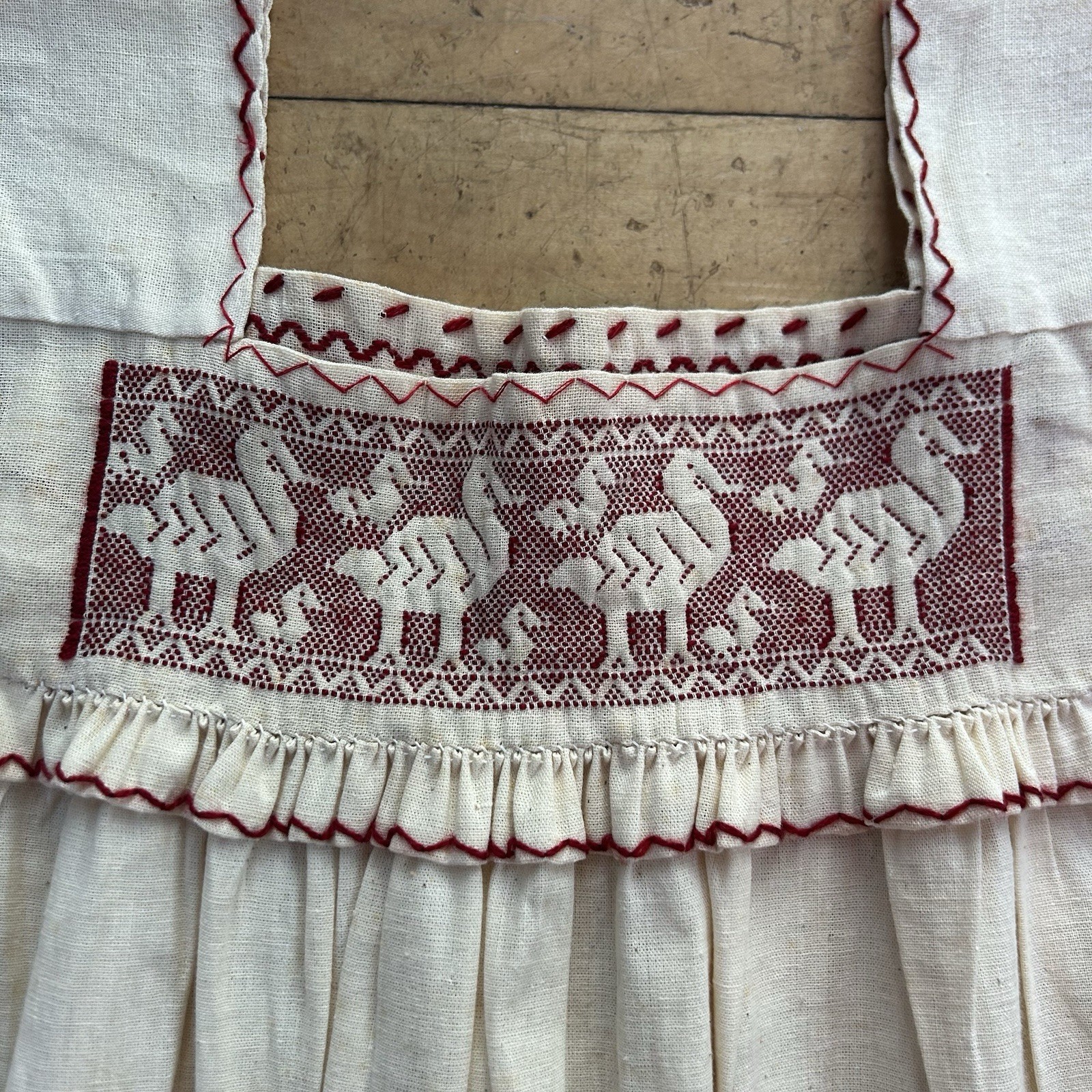 Vtg Mexican Huipil Dress Hand Embroidered Bird Oaxacan Tunic Pockets Youth