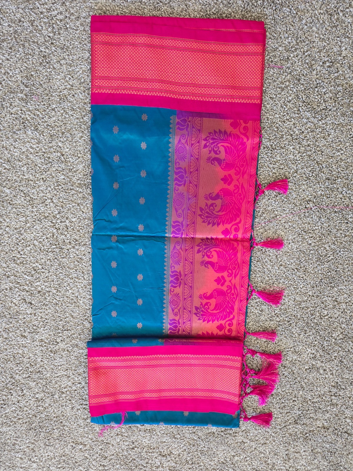 Authentic Paithani Saree with traditional butta design and peacock pallu