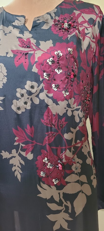 Pakistani Shirt Kurta Kameez Silk Embroidery Fancy Party Wear Size M/L Pre-Owned