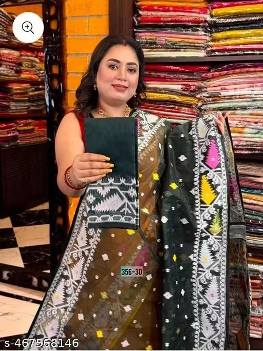 Traditional Bengali Handmade Jamdani Saree With Unstitched Bloused Wedding Wear