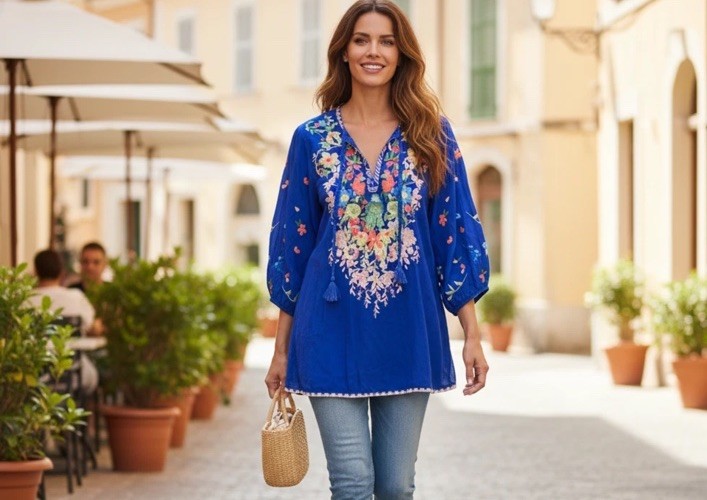 A1 Johnny Was Taifa Blouse Womens XL Blouse Tunic embroidered – Stunning!