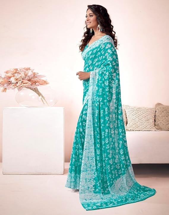 Women’s Floral Printed Georgette Saree with Unstitched Blouse Piece