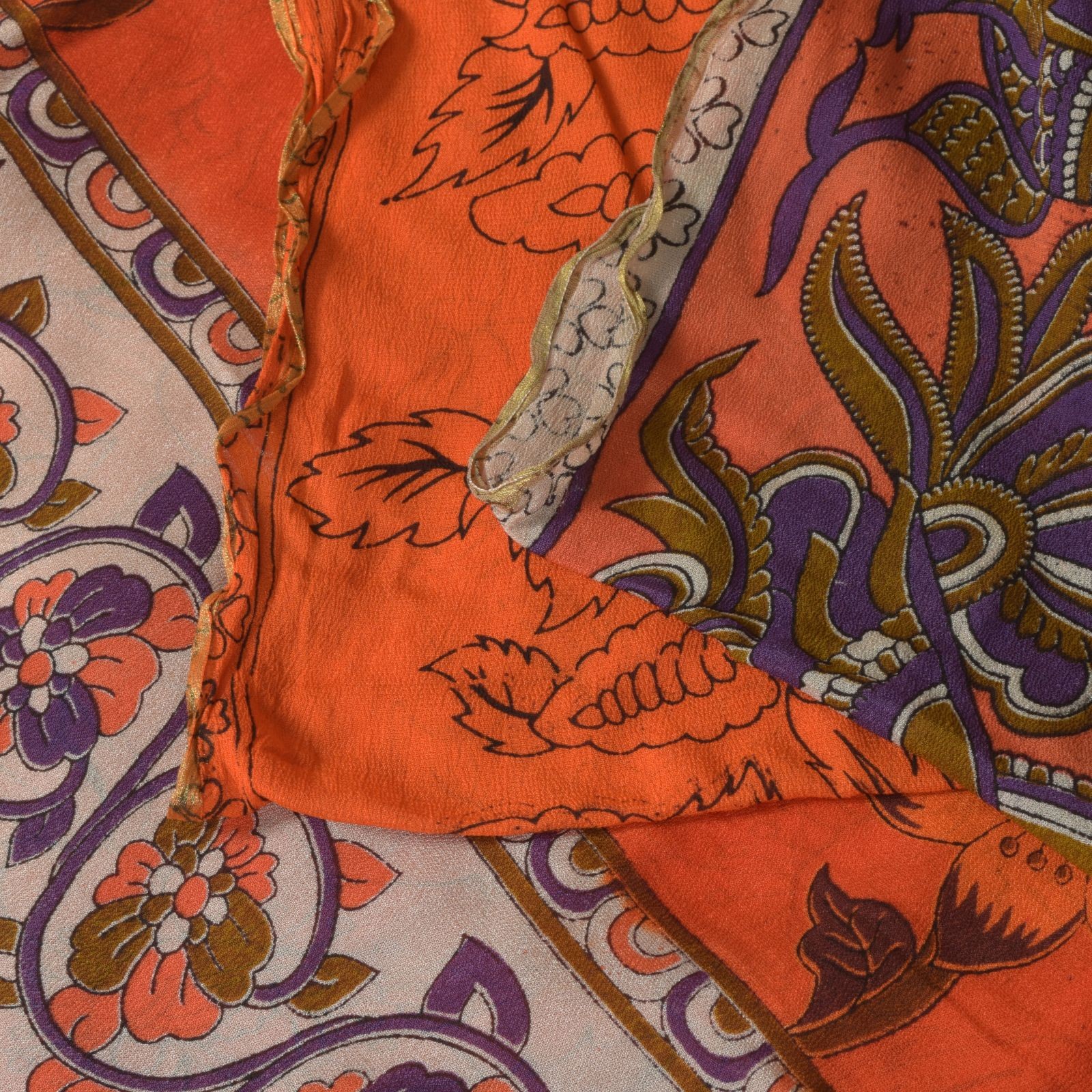 Sanskriti Vintage Orange Blend Georgette Saree Peacock Kalamkari Rotary Print 5Y