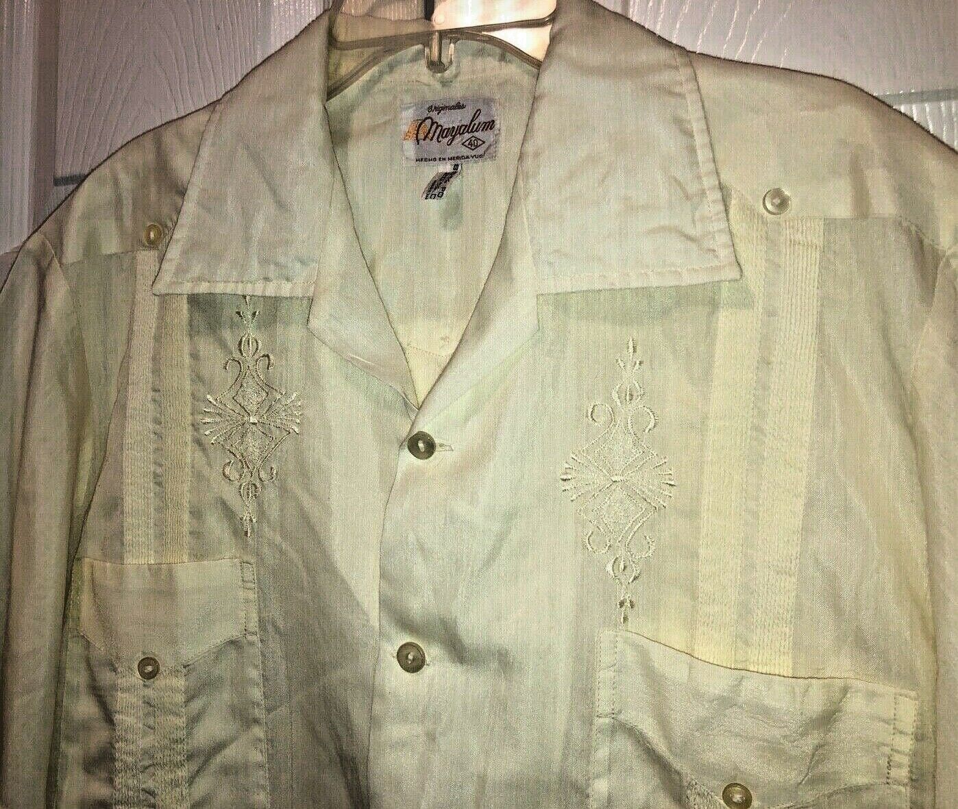 Mayalum Men’s Yellow Light Weight Guayabera Mexican Wedding Shirt Size M Nice