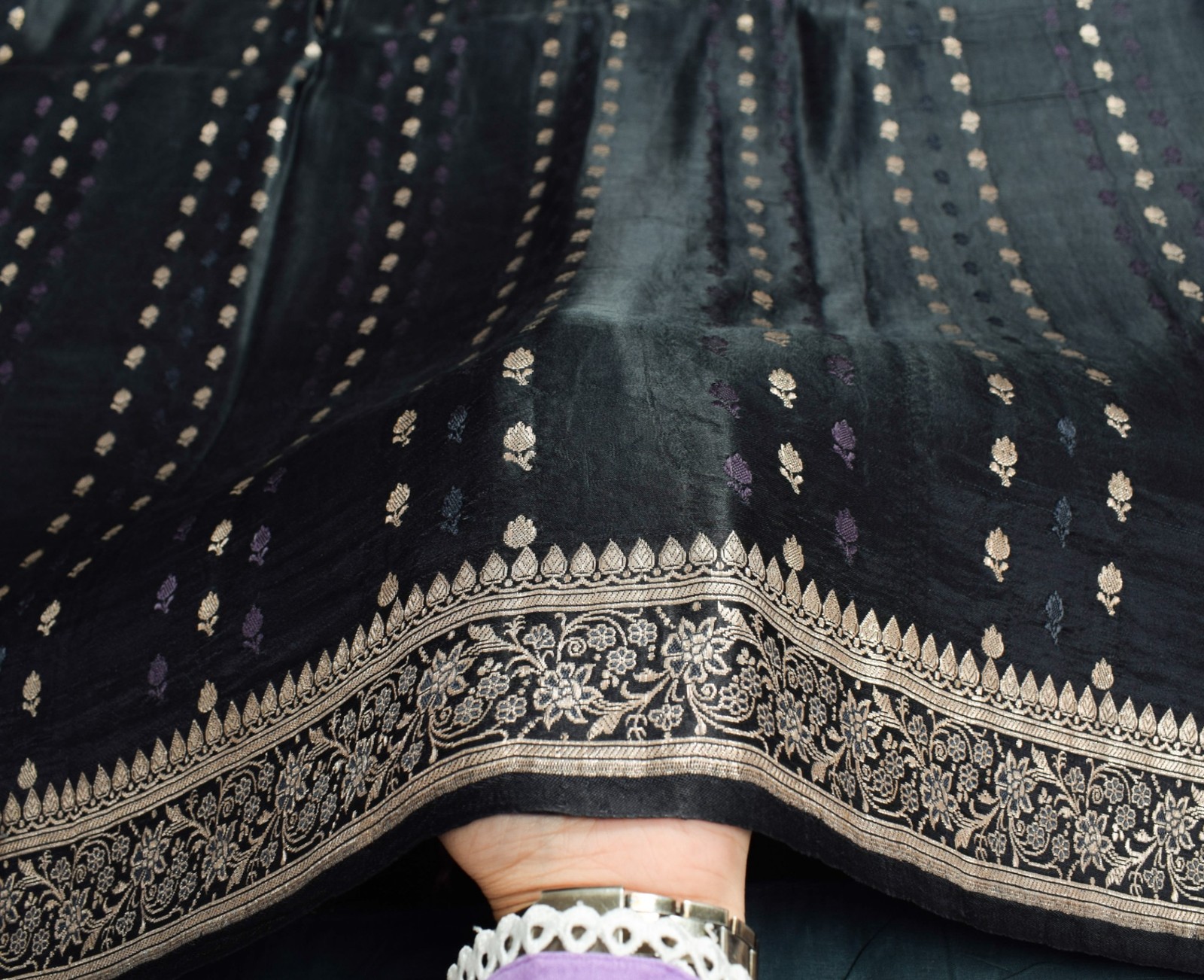Sushila Vintage Heavy Saree Pure Satin Silk Banarasi Brocade Premium Black Sari