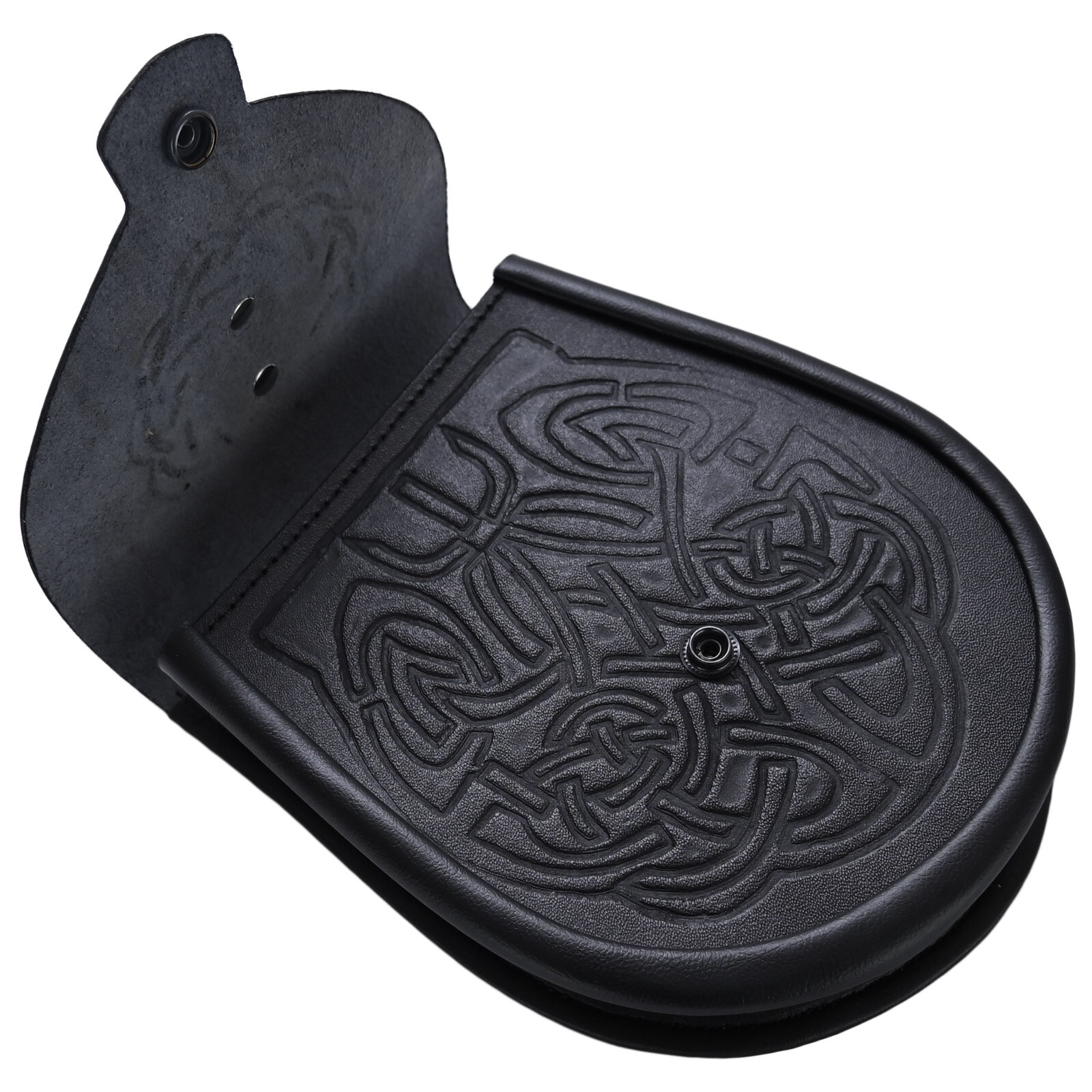 Scottish Thistle Celtic Embossed Sporran Button Closure Black Sporran Kilt Wear