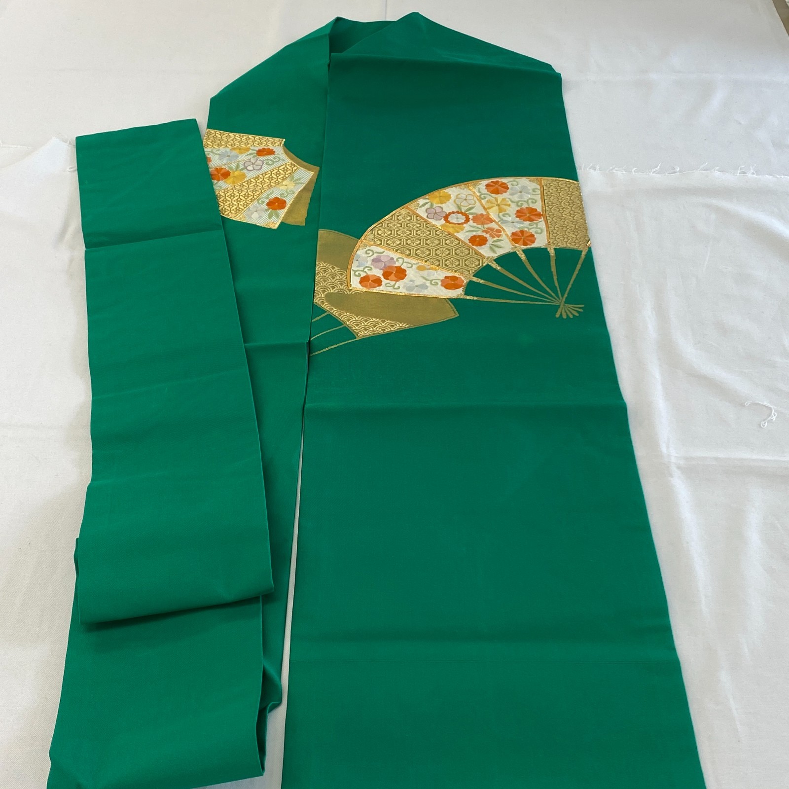 Japanese Vintage Kimono Nagoya Obi Silk Green Drit Traditional 143 x 11 in