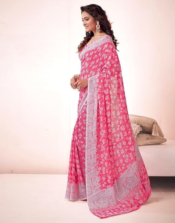Women’s Floral Printed Georgette Saree with Unstitched Blouse Piece