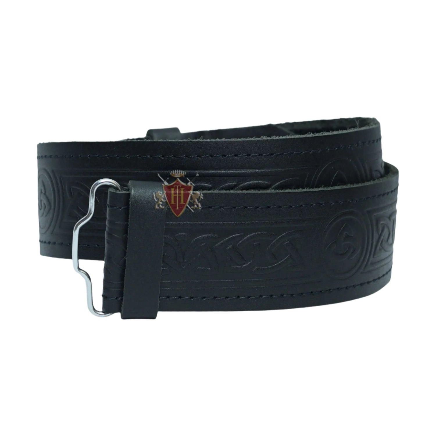 Celtic Embossed Black Leather Kilt Belt Adult