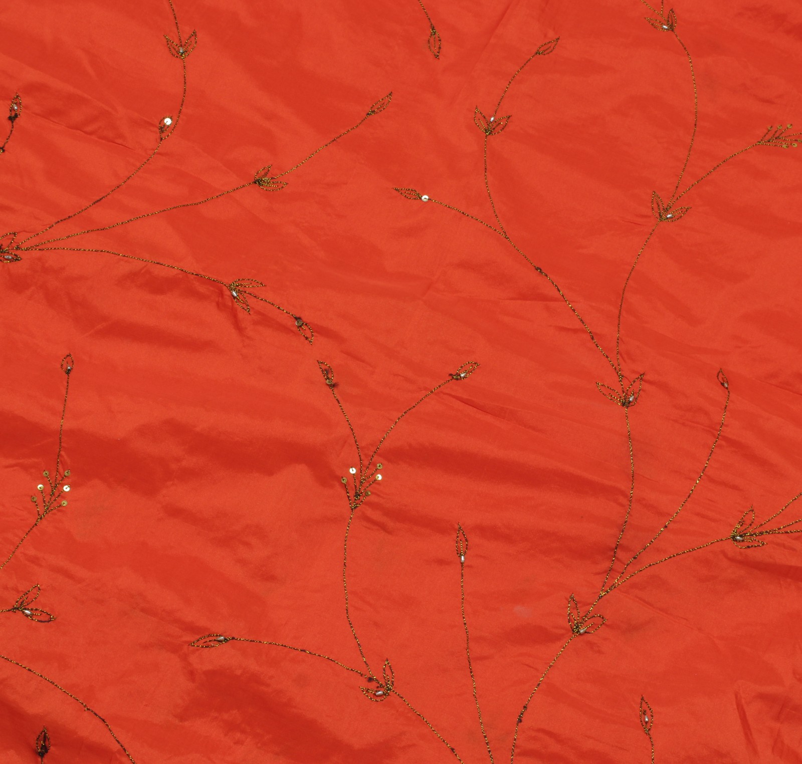 Sushila Vintage Orange Black Saree Art Silk Embroidered Patch Work Sari Craft Fa