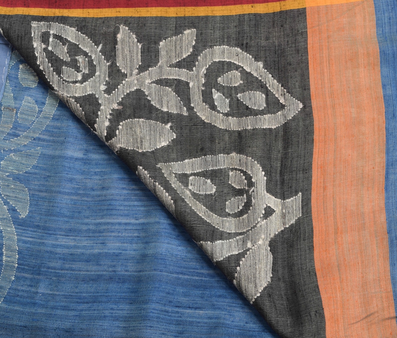 Sushila Vintage Blue Woven Floral Saree 100%Pure Woolen Indian Sari Craft Fabric