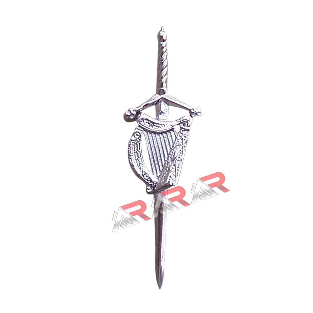 New Irish Harp kilt Pin 4″ Highland Chrome Finish Scottish Kilt Pins Brass AAR