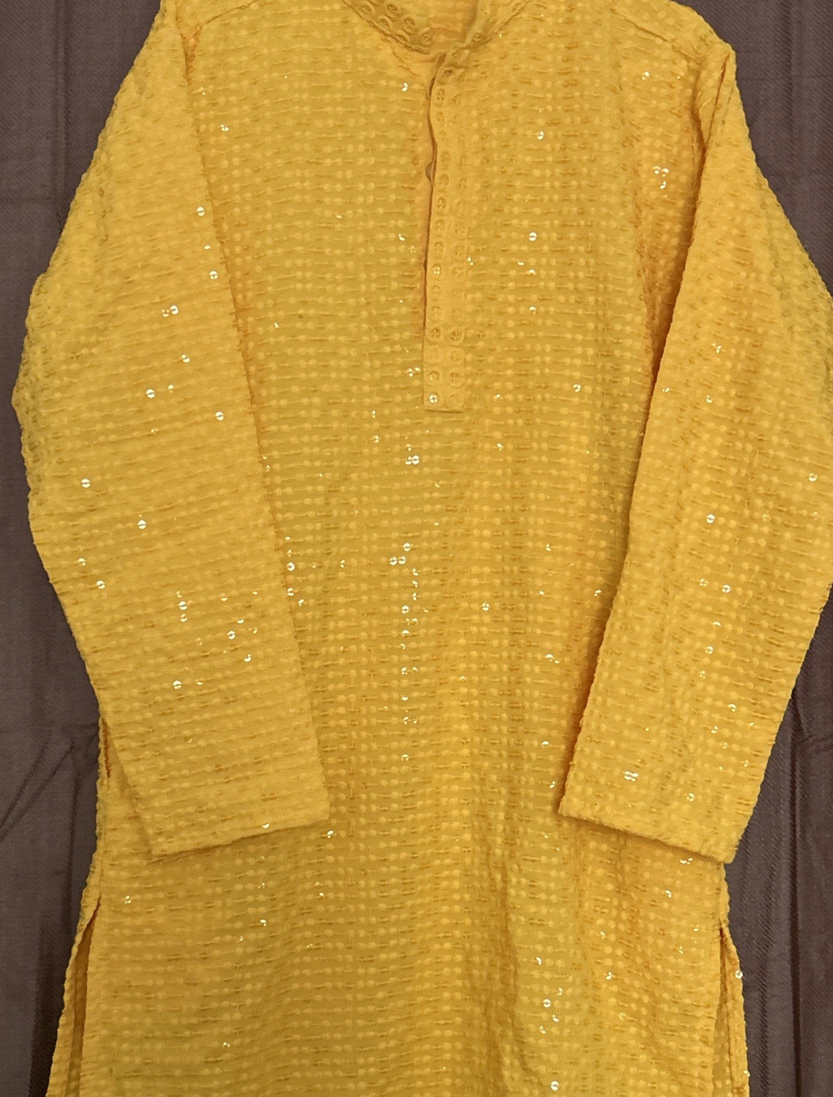 Boys Traditional Chikankari Sequins Kurta Color-Yellow Chest-15in L- 25in New