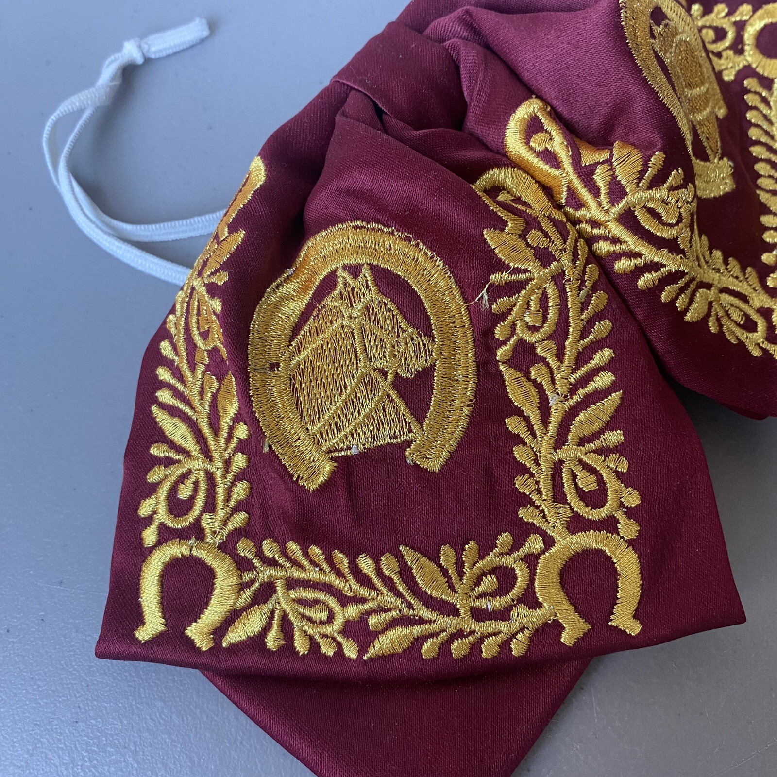 Mariachi Bow Tie, Burgundy With A Horseshoe and Horse Embroidered / Moño Charro