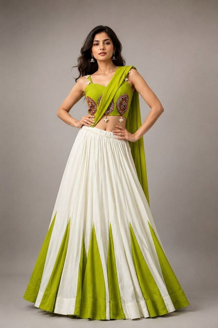 Women’s Pure Cotton Lehenga Choli Mirror Work Navratri Garba Wedding Outfit