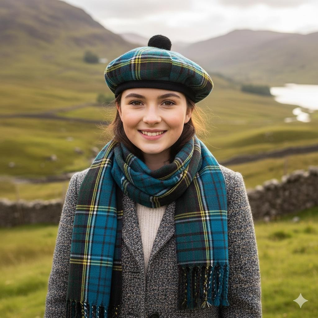Scottish Traditional Tam o’ Shanter Acrylic Wool Kilt Hat & Matching Scarf