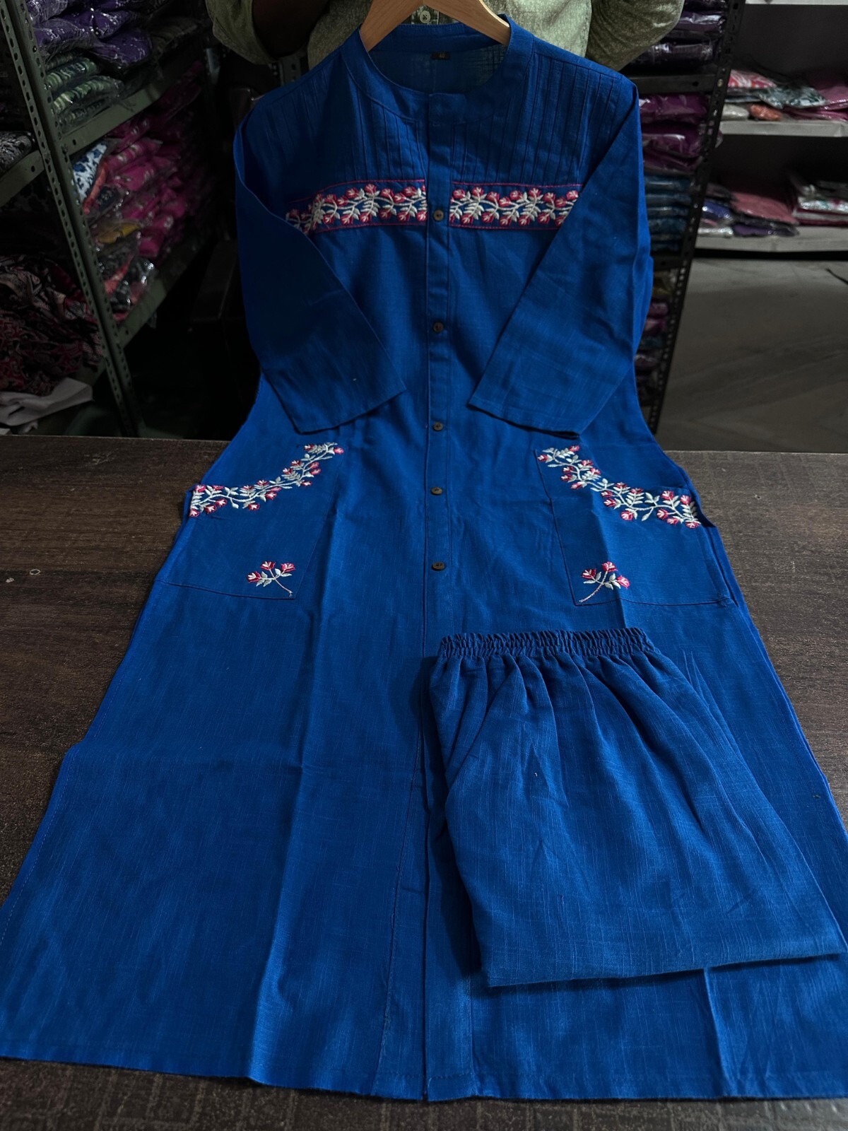 Royal Blue Straight Kurta Pant Set Indian Readymade Women Salwar Kameez Suit Set