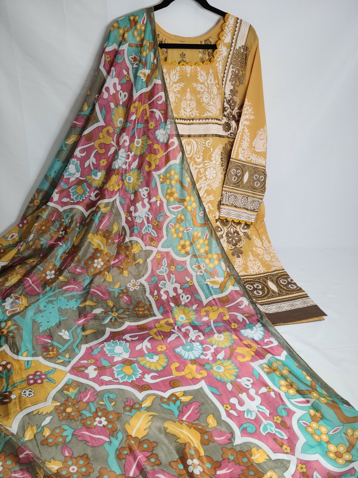 Pakistani Lawn Printed Kurti Dupatta Free Trouser Bust 48 3XL Chiffon Dupatta