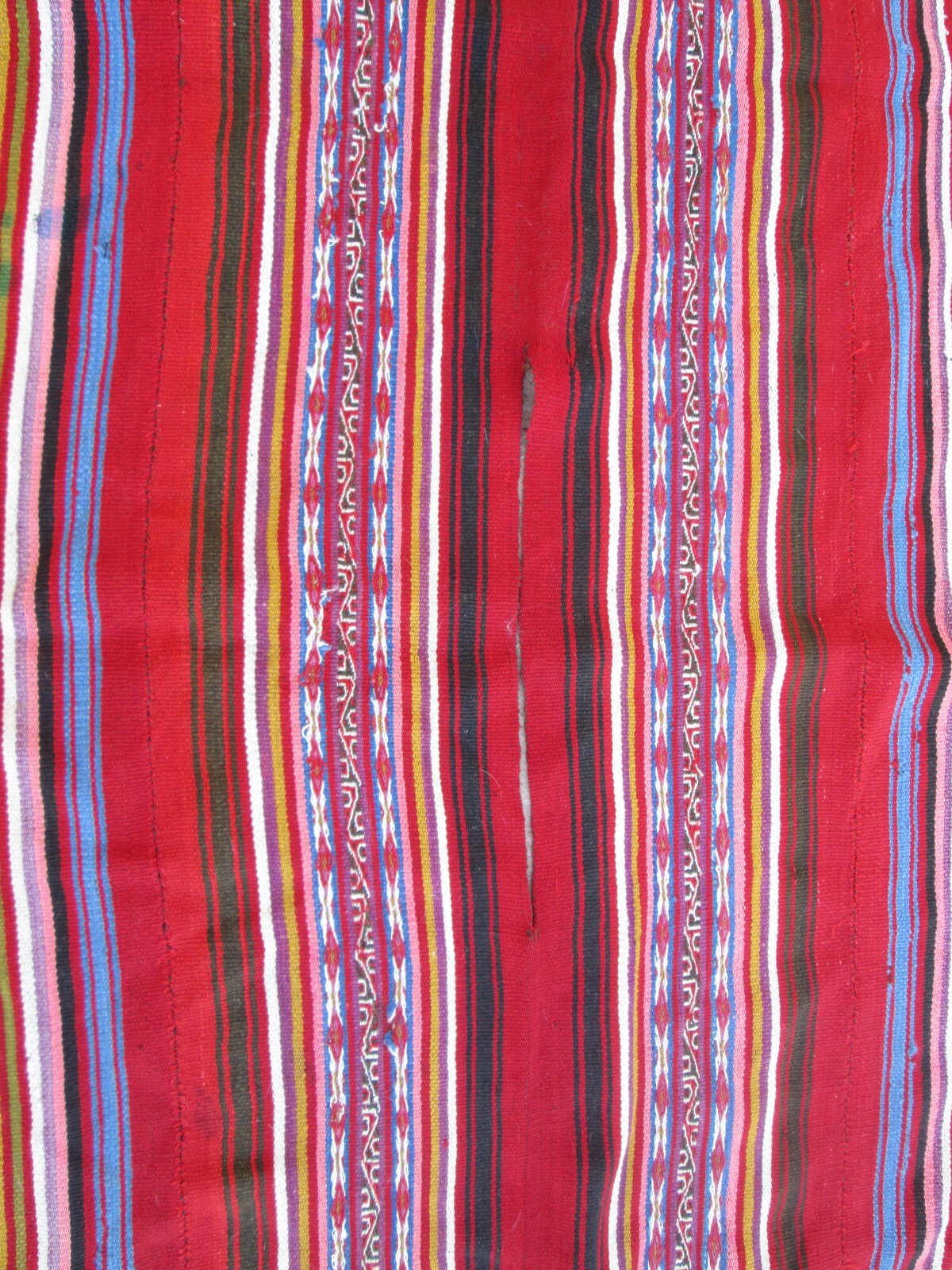 Bolivian Poncho Vintage Multi-Color Red 52 inch by 58 inch Textile