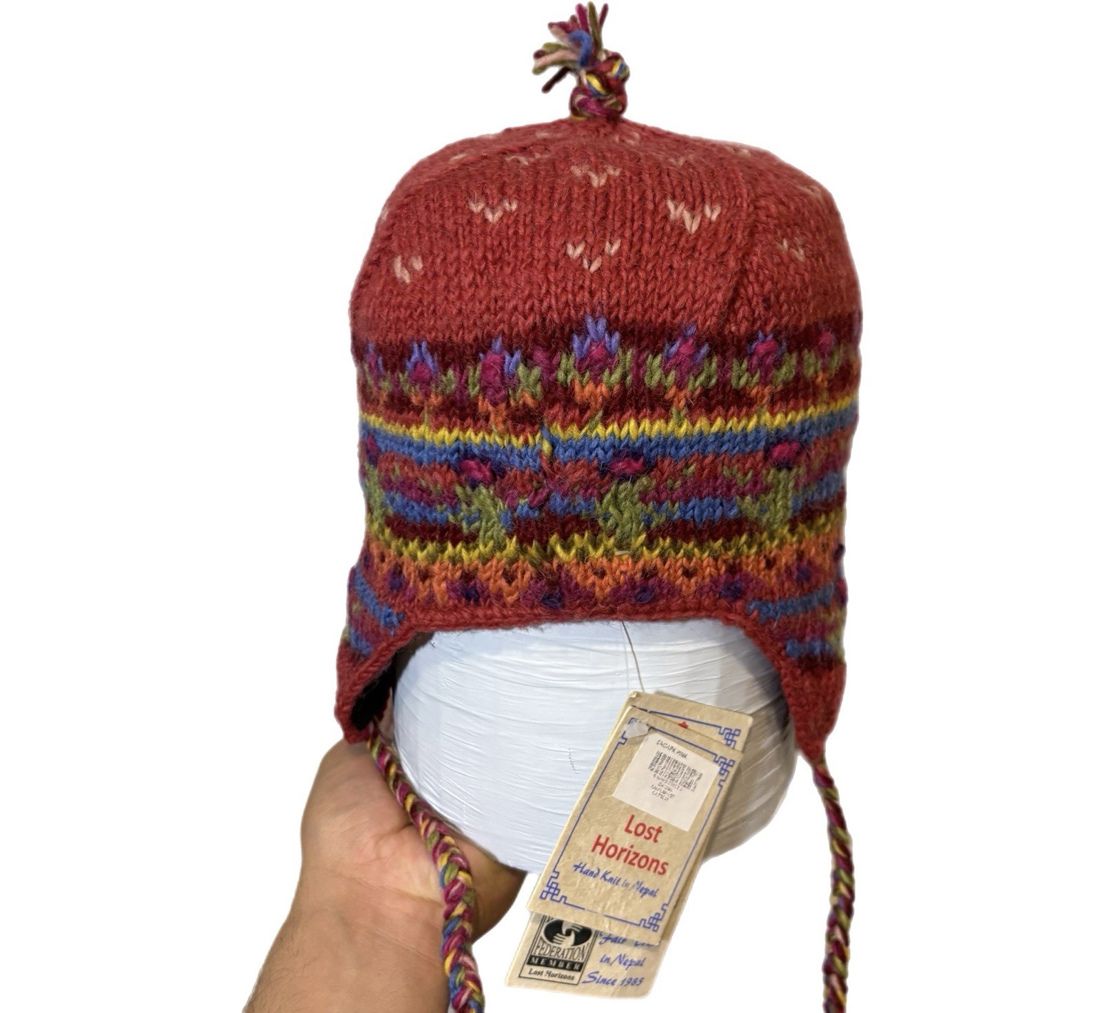NEW 100% Wool Galena Ear flap Peruvian chullo hat Hand Knitted in ecologics