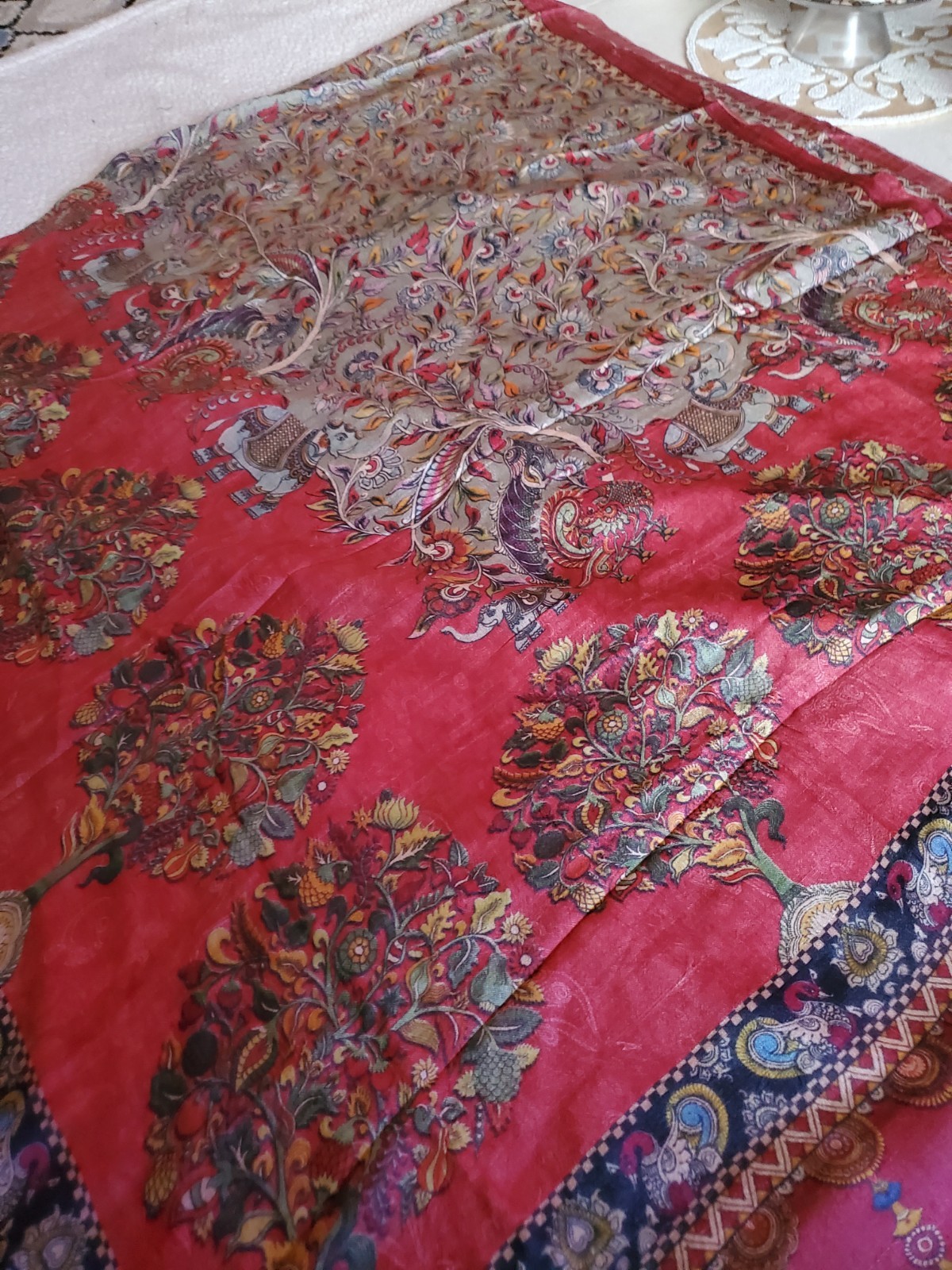 Womwn Pure Tussar Silk Digital Print Kalamkari Saree Handloom Festive Royal