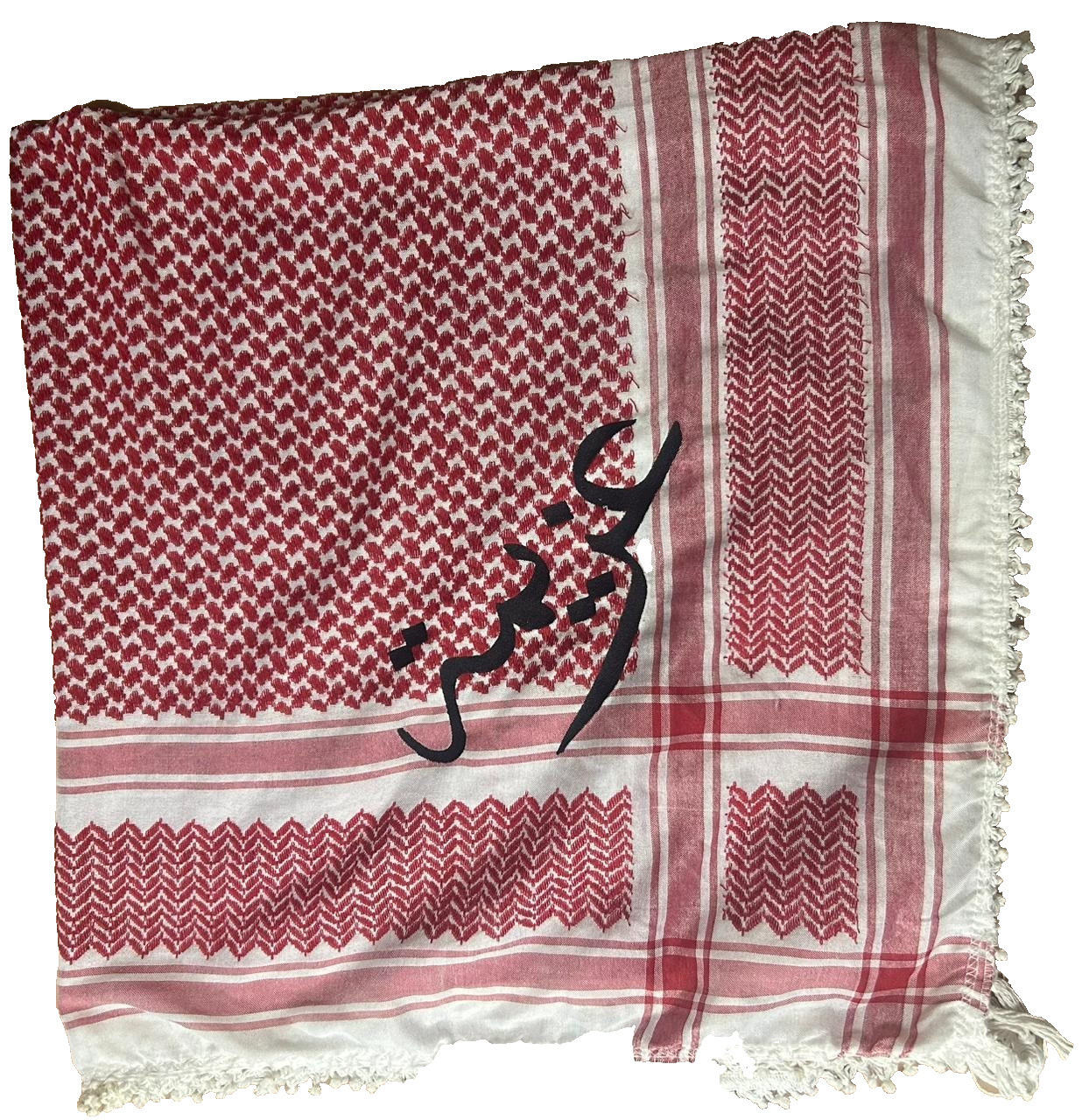 Authentic Jordanian Red White Shemagh Keffiyeh Handmade Tassels Embroidered Azim