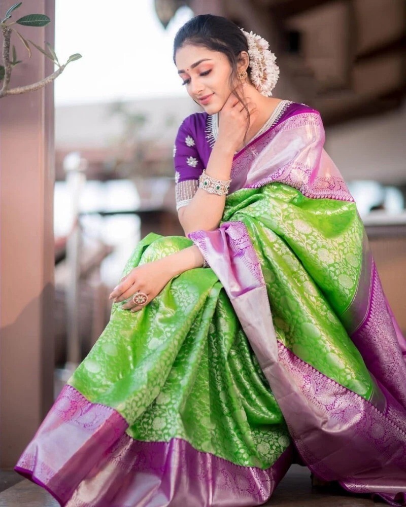 Saree Silk Sari Indian Vintage Fabric adorned with beautiful Zari work