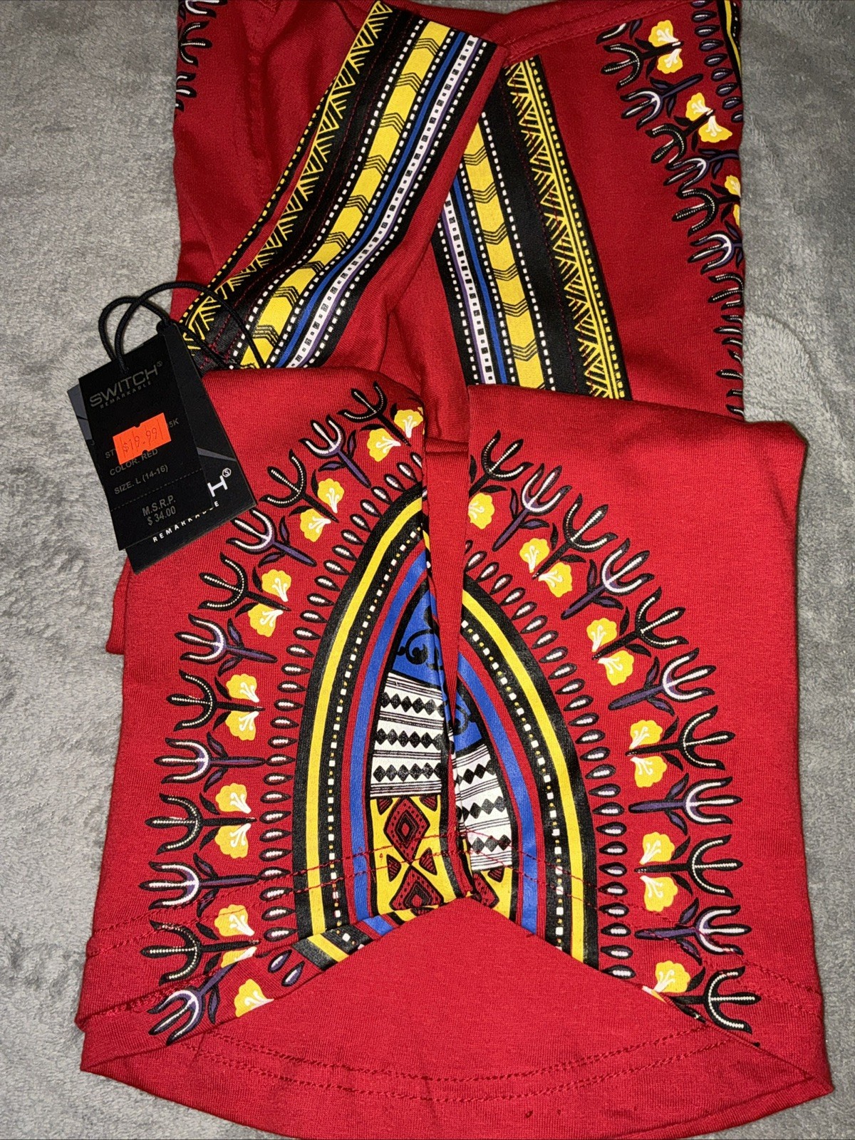 Dashiki L(14-16) Red Blue Yellow Black Cotton Unisex #126