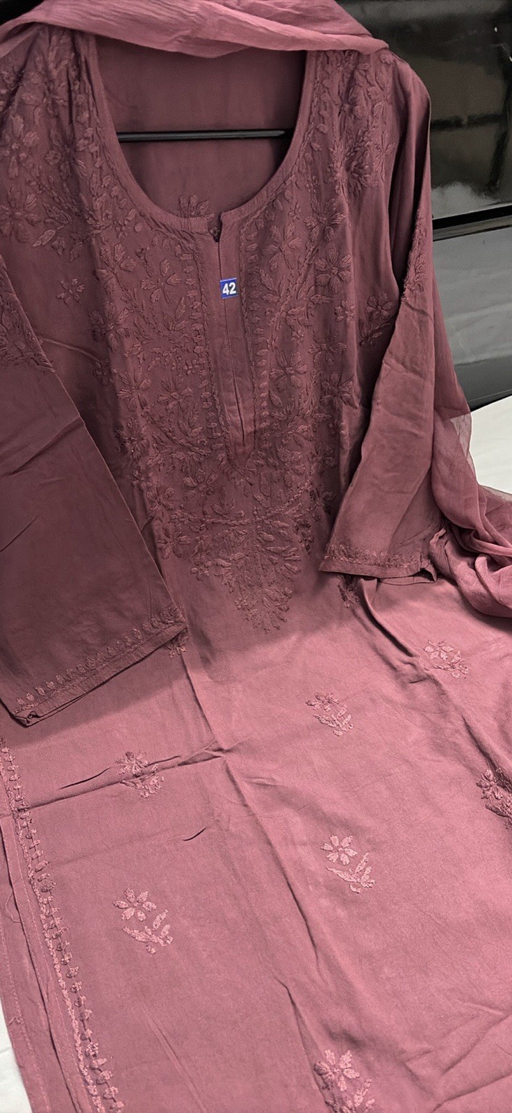 Indian Lucknowi Chikankari Kurti Pant Dupatta Set for Women Casual Party Wear