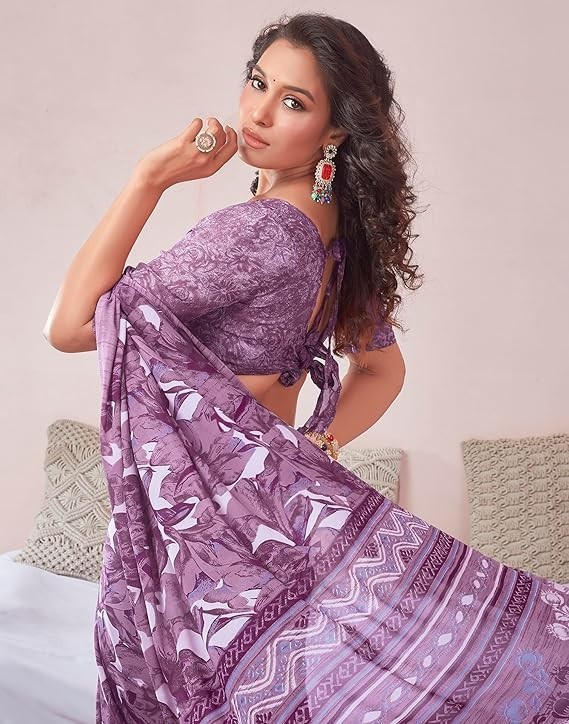 Women’s Floral Printed Georgette Saree with Unstitched Blouse Piece