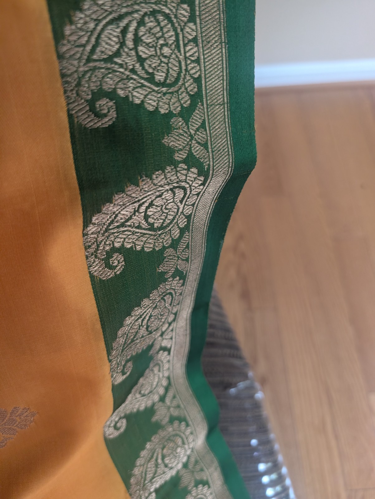 Handmade Silk Banarasi Orange Green Purple Gold Saree Paisley Brocade Border