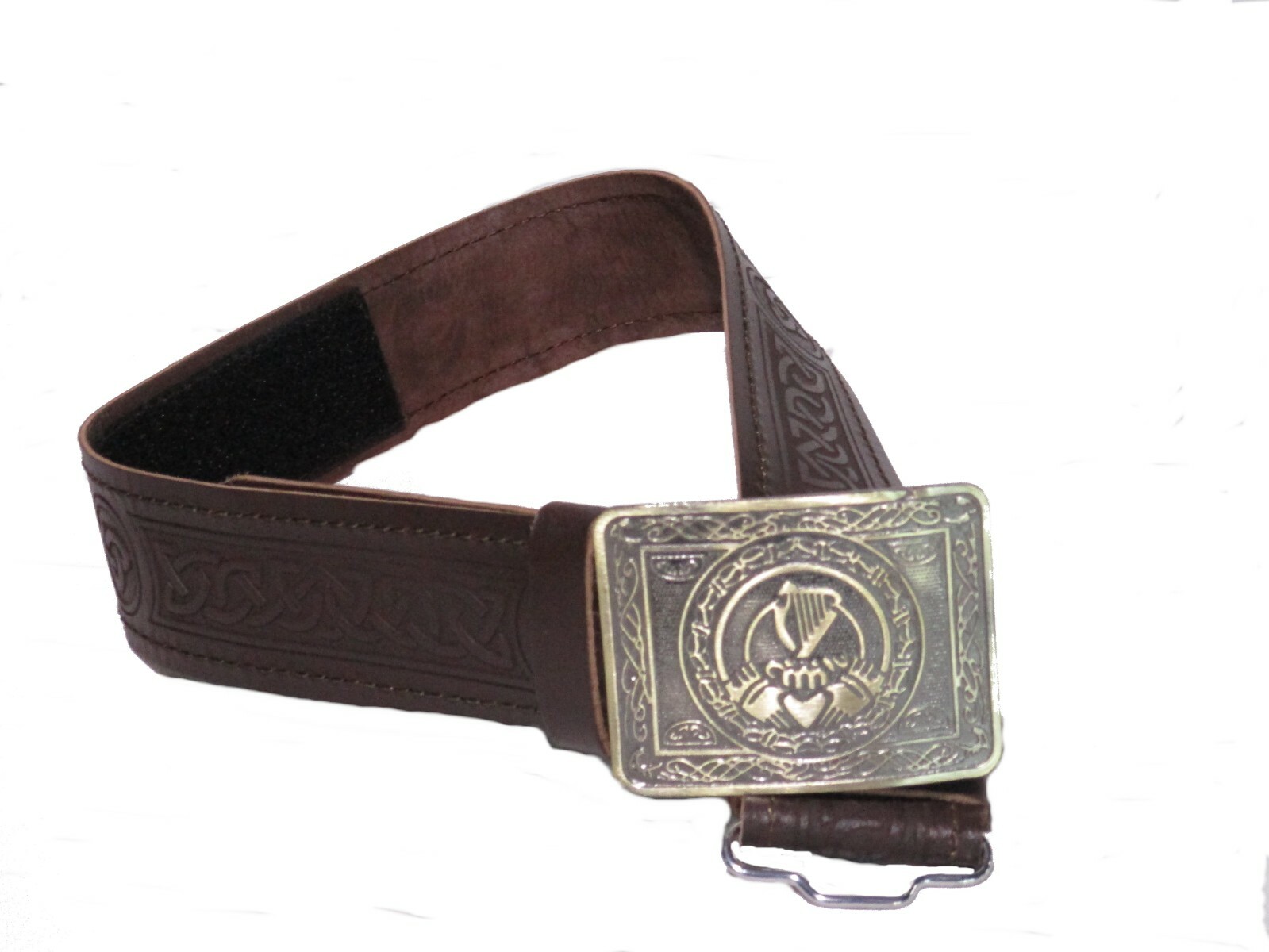 Leather Celtic Design Kilt Belt Black Scottish Antique Finish Buckle Brown