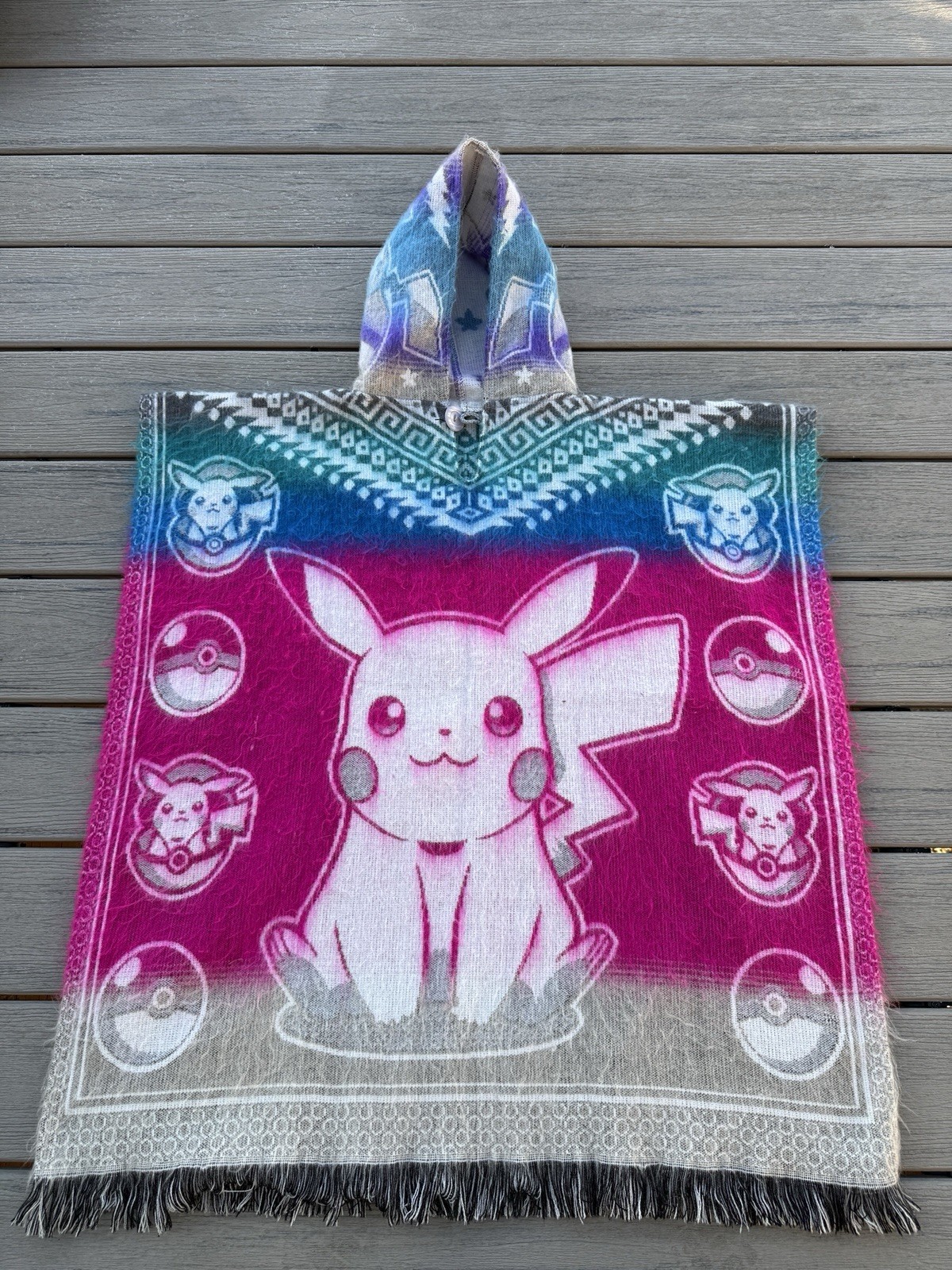 OSFM Kids Pokemon Pikachu Poncho Handmade Hooded, Soft Pullover Mexican Style