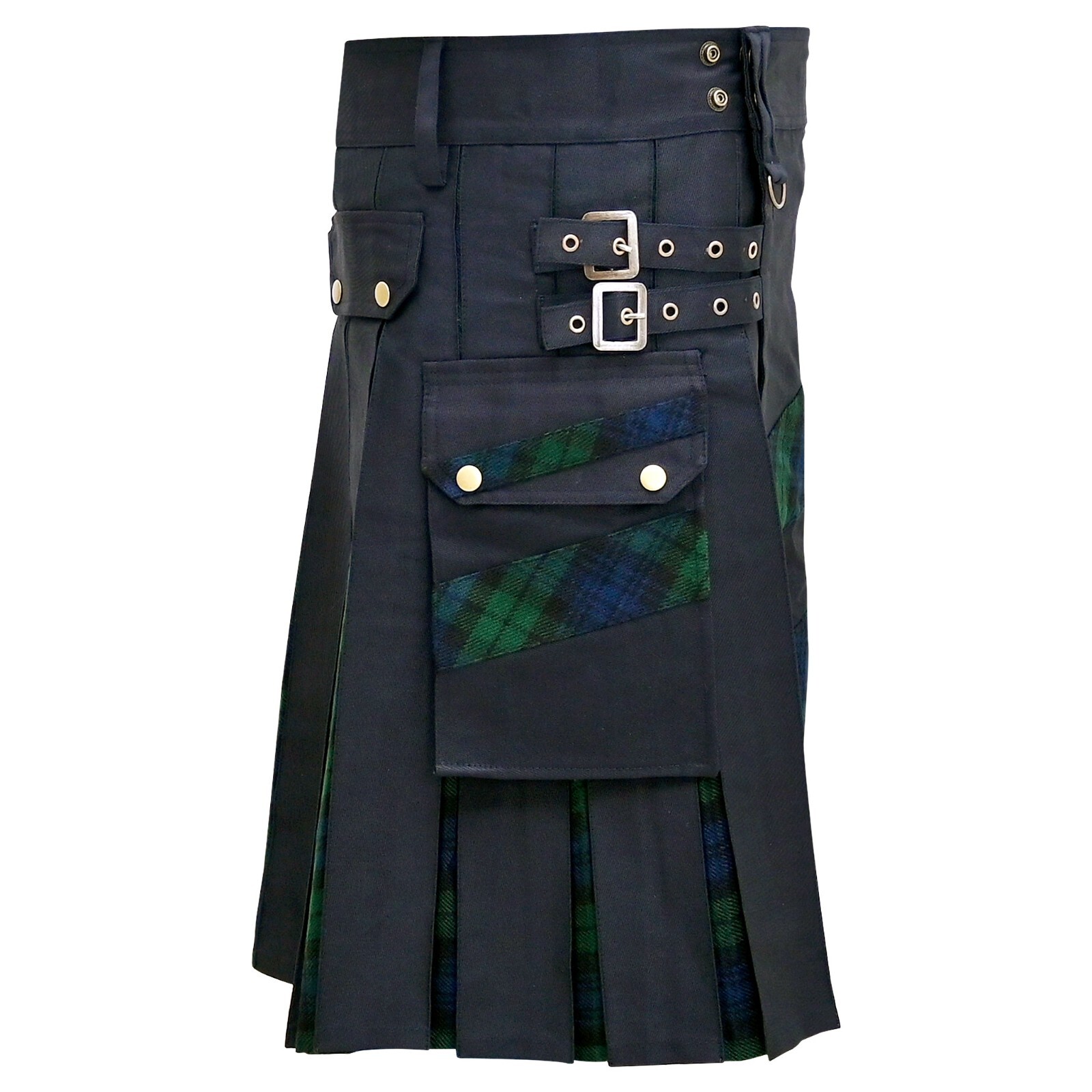 Traditional Scotland Hybrid Tartan Black Watch Cross Stripes Kilt Highlander