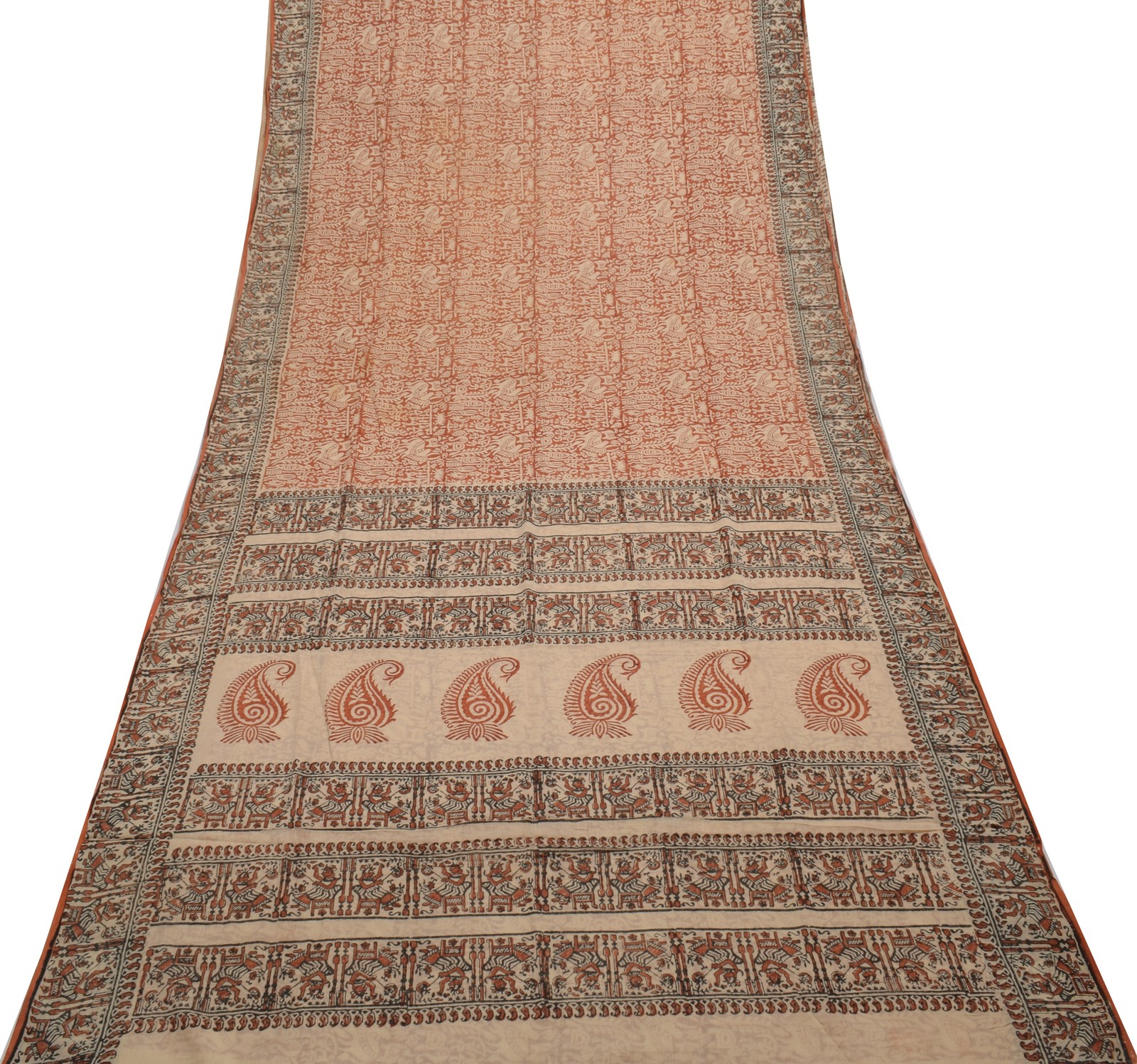 Sushila Vintage Indian Saree 100% Pure Cotton Printed 5 Yard Soft Craft Fabric