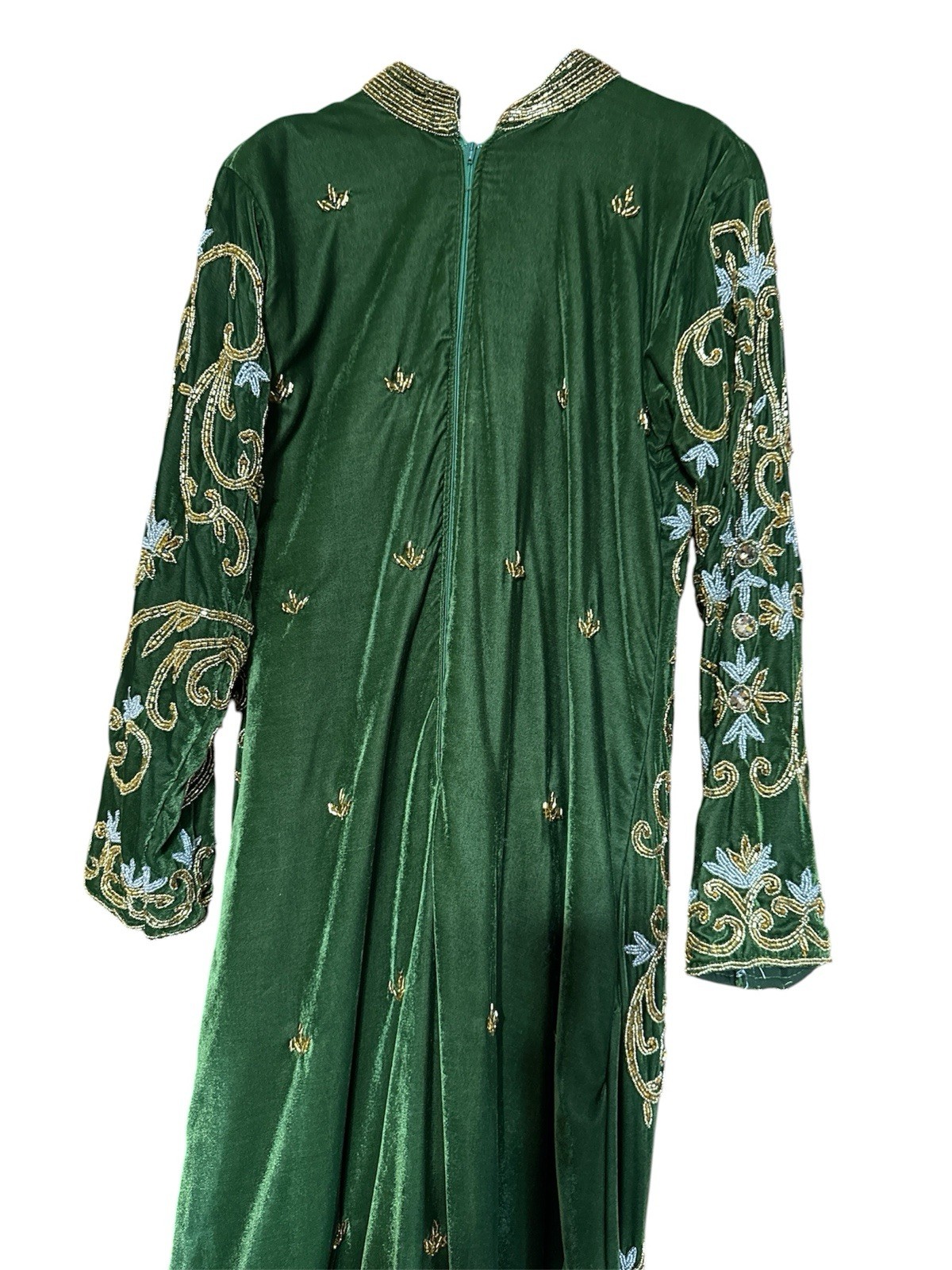 Luxury Green velvet moroccan takchita kaftan heavily beaded Gold/silver