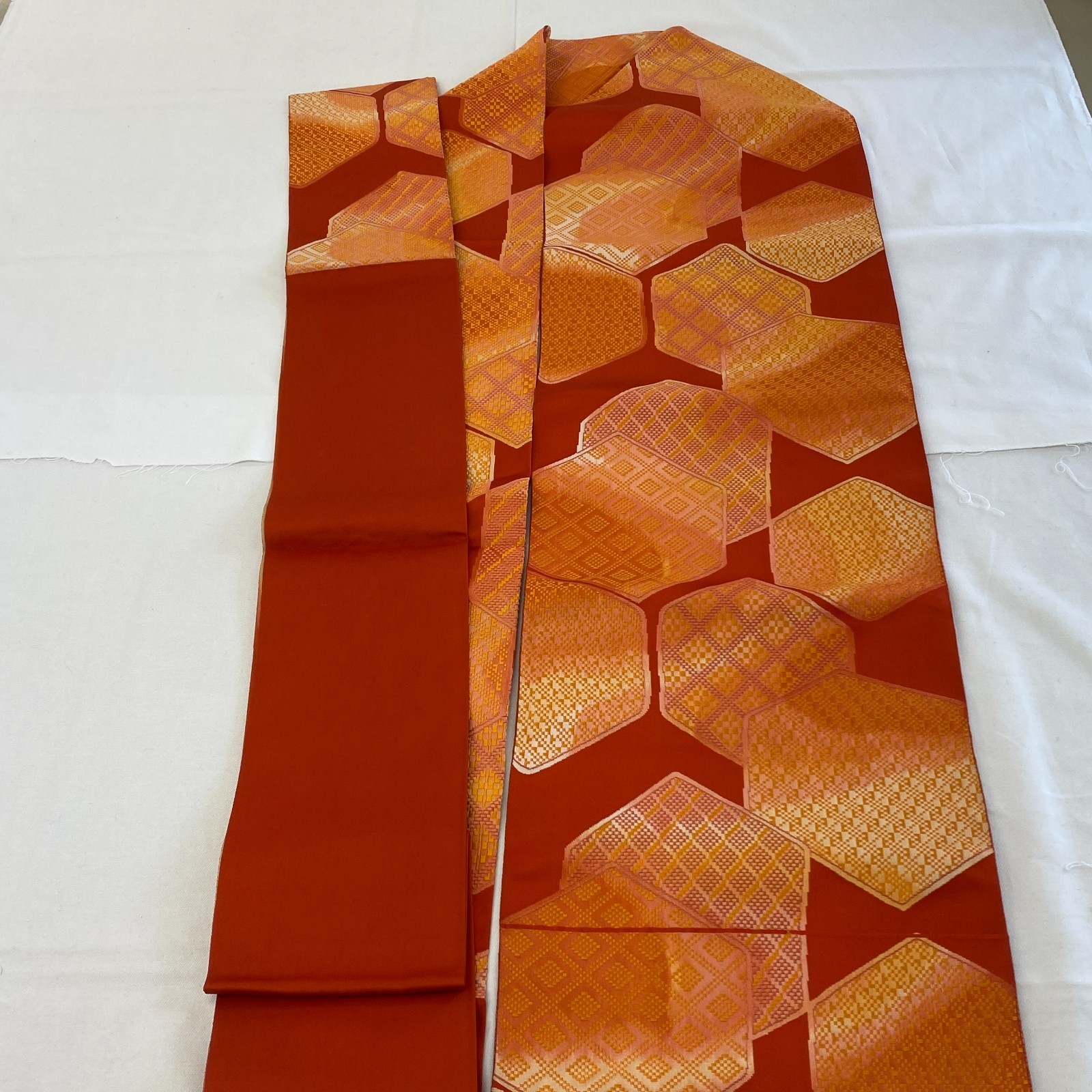 Japanese Vintage Kimono Nagoya Obi Silk Red Traditional Embroidery 139 x 11 in