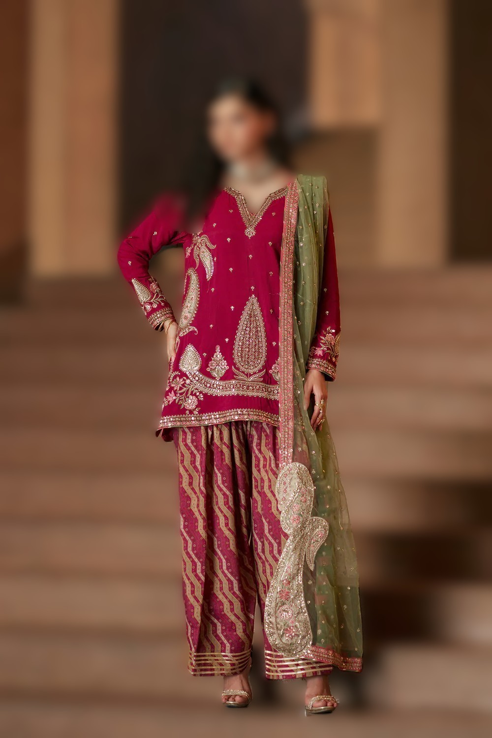 Pakistani Embroidered 3PC Suit Grape Wine Maroon Palazzo Party Wear Wedding Form