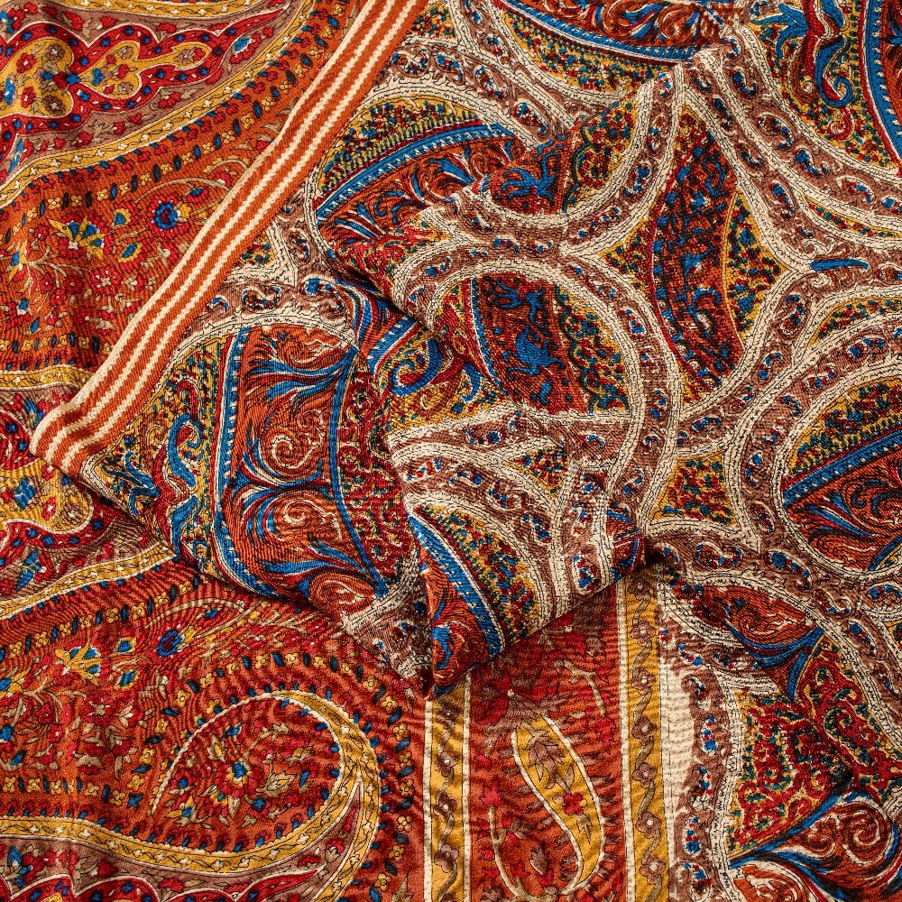 Sanskriti Vintage Saree Multicolor Pure Crepe Silk 5.5+YD Paisley Printed Fabric