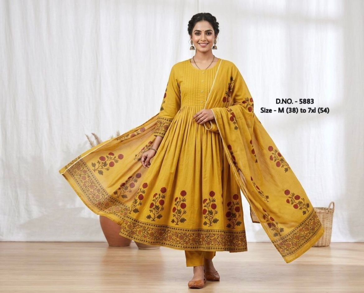 Yellow Anarkali Gown Suit, Plus Size Kurta Palazzo Dupatta Set, Readymade Salwar
