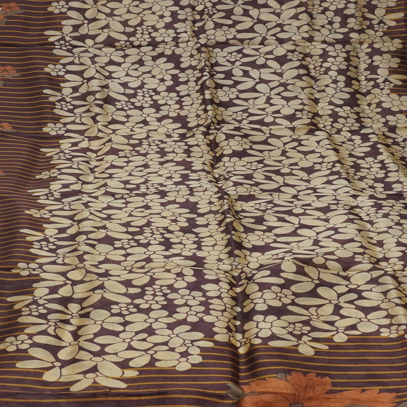 Namaste Vintage Brown Sarees 100% Pure Silk Floral Printed Sari 6YD Craft Fabric
