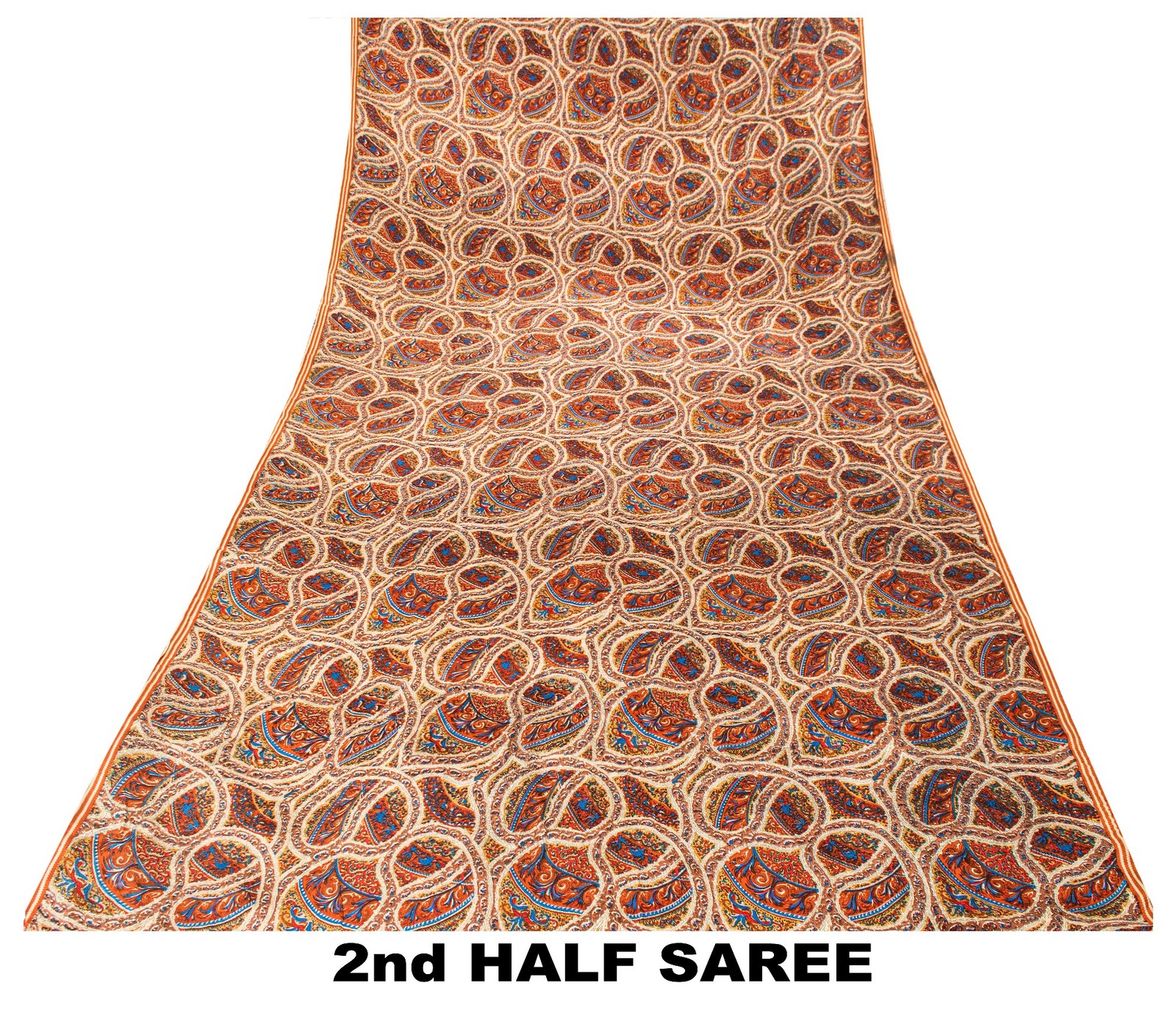 Sanskriti Vintage Saree Multicolor Pure Crepe Silk 5.5+YD Paisley Printed Fabric