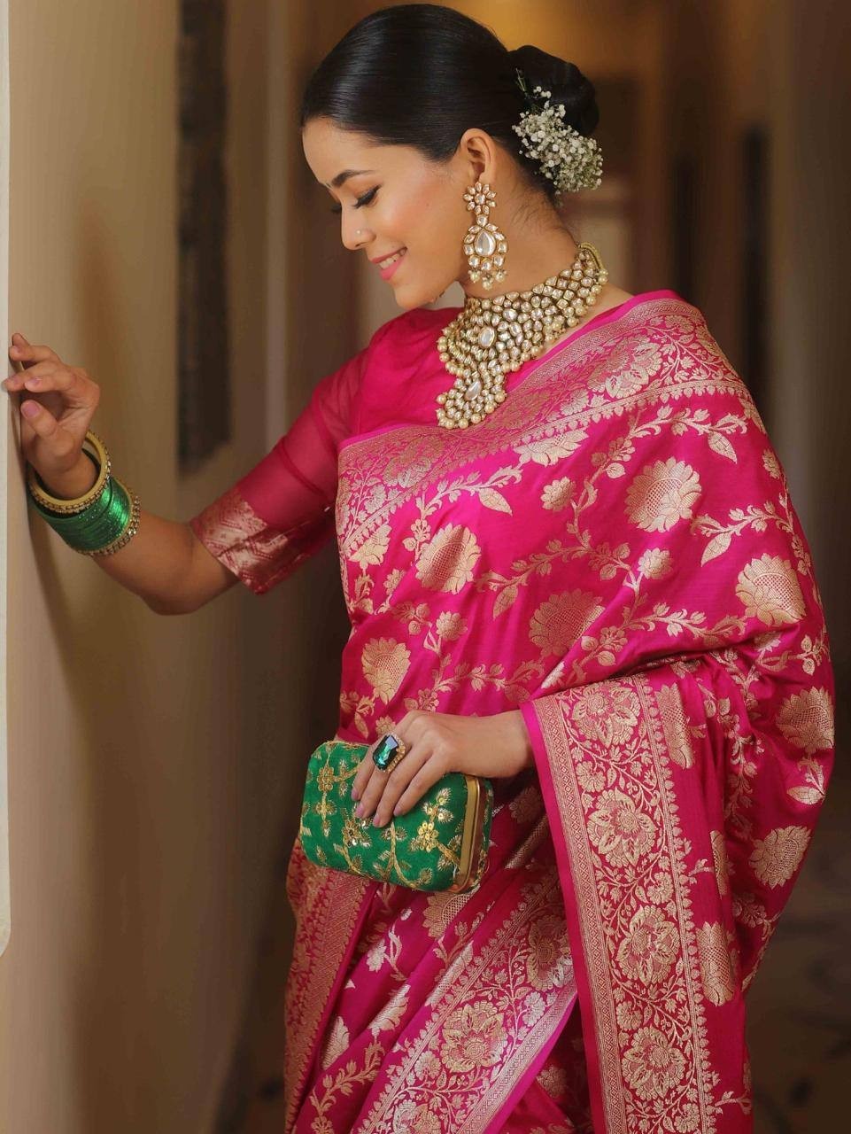 Designer Silk Saree With Blouse South Indian Wedding Party Bollywood Style Wear