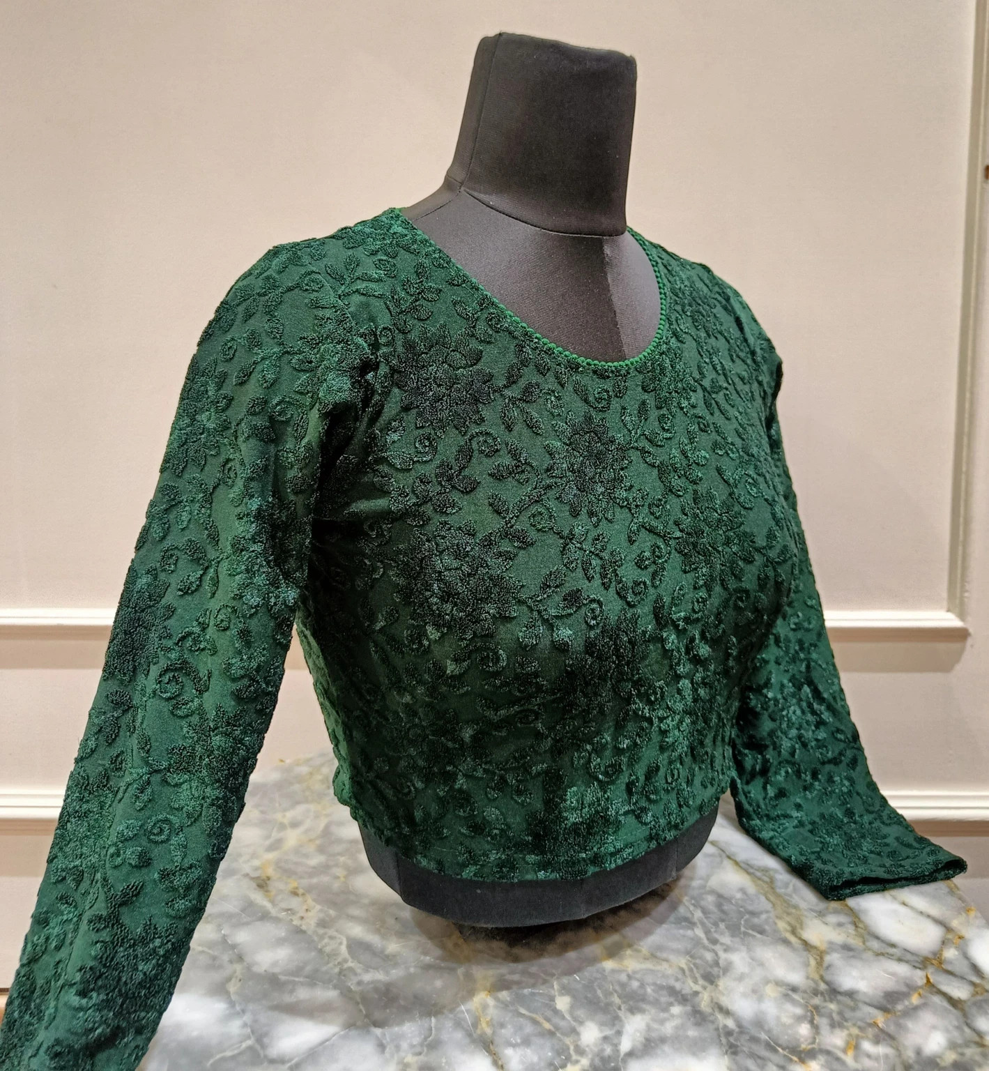 Dark Green Beautiful Embroidery Blouse Indian Bollywood Round Neck Ethnic Choli