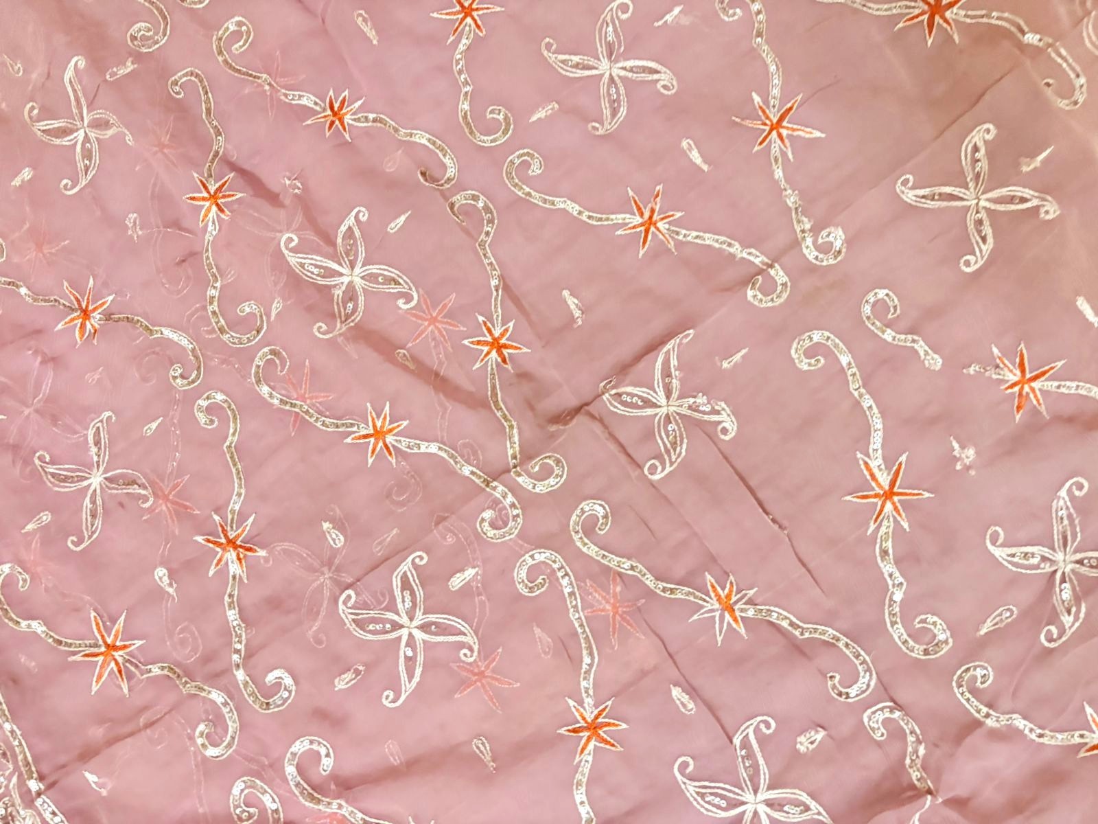 Pink Embroidered Gota Traditional Saree Georgette Recycled Fabric Vintage Dress
